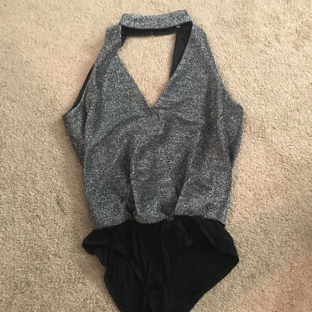 Charlotte Russe Metallic Mock Neck Body Suit